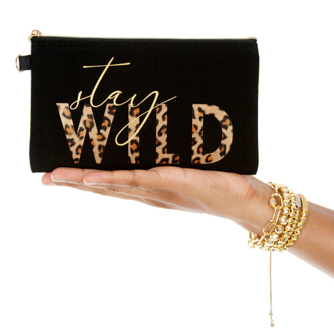 Stay Wild - Leopard Print Quote - Bag - Black