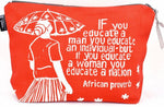 “Educate a Woman” African Proverb Pouch - Orange
